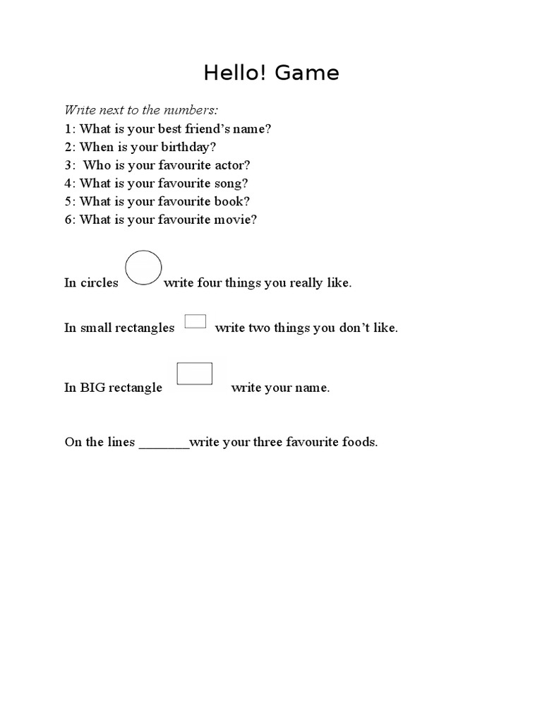 Hello! Game: Write Next To The Numbers | PDF | Sports & Recreation