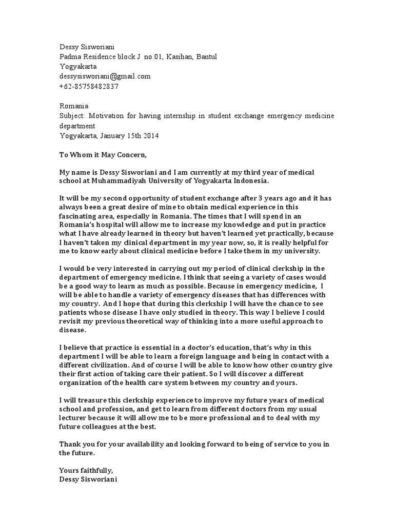 Motivation Letter For Emergency Medicine Medicine Health Sciences