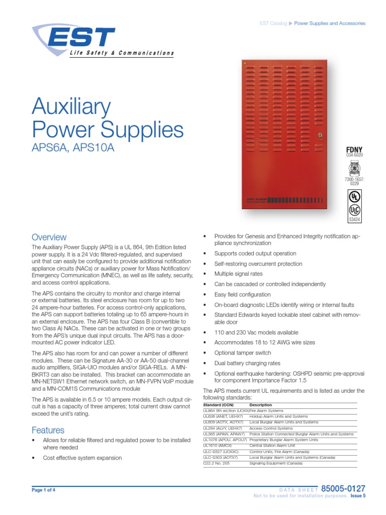 85005-0127 -- Auxiliary Power Supply | Relay | Security Alarm