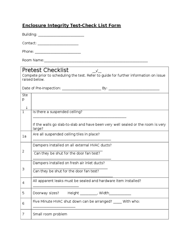 Enclosure Integrity Test Checklist | PDF | Career & Growth | Finance ...
