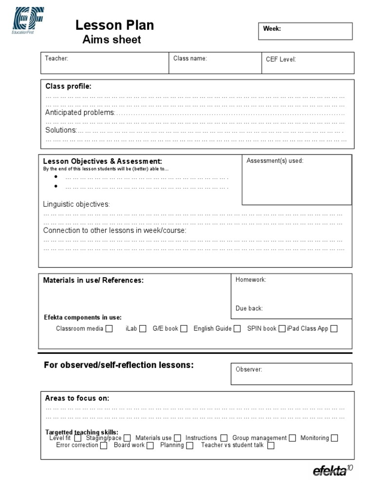 Lesson Plan for Teaching English as a Foreign Language | PDF | Lesson ...