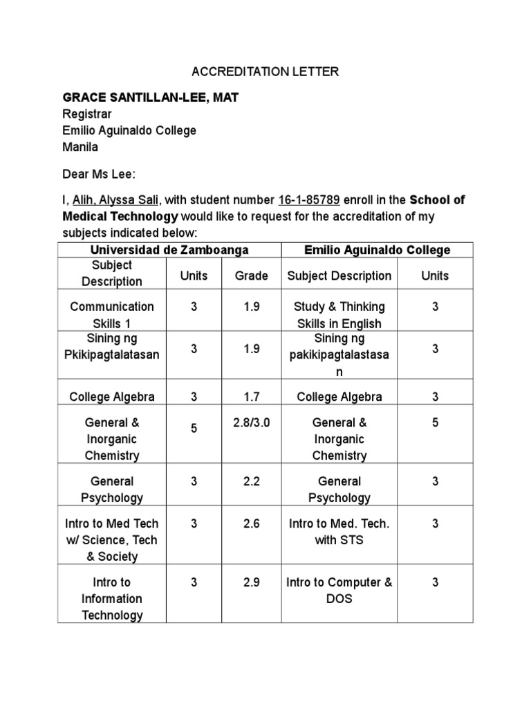 Request for Subject Accreditation | PDF