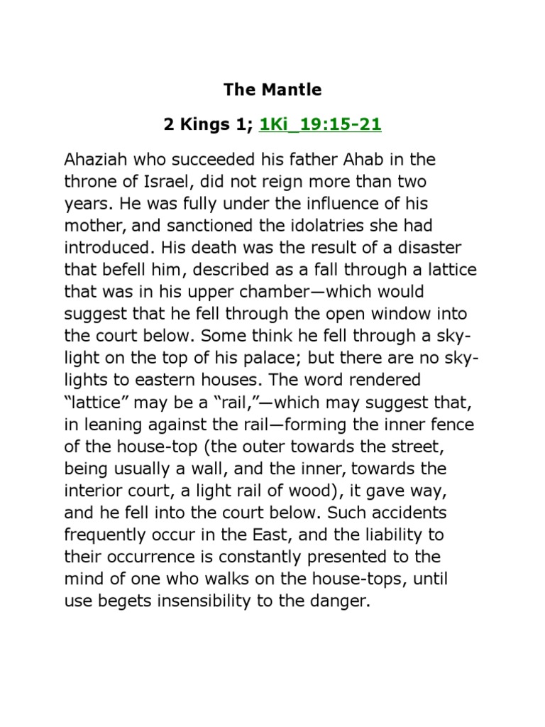 The Mantle 2 Kings 1 PDF Elijah Hebrew Bible