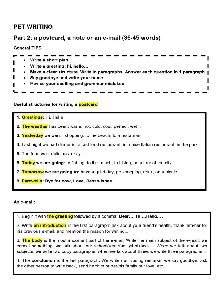 Pet Writing Part 2: Email & Postcard Tips | PDF | Leisure