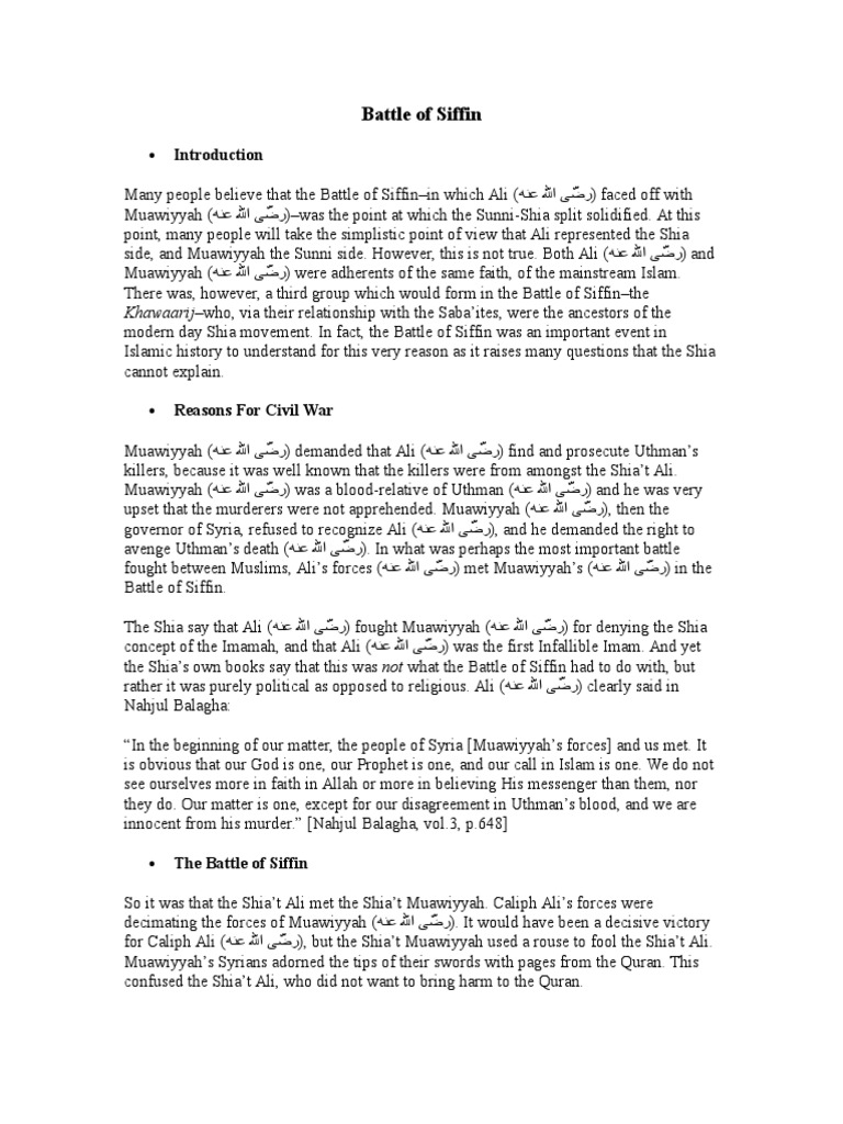 Battle of Siffin | PDF | Ali | Shia Islam