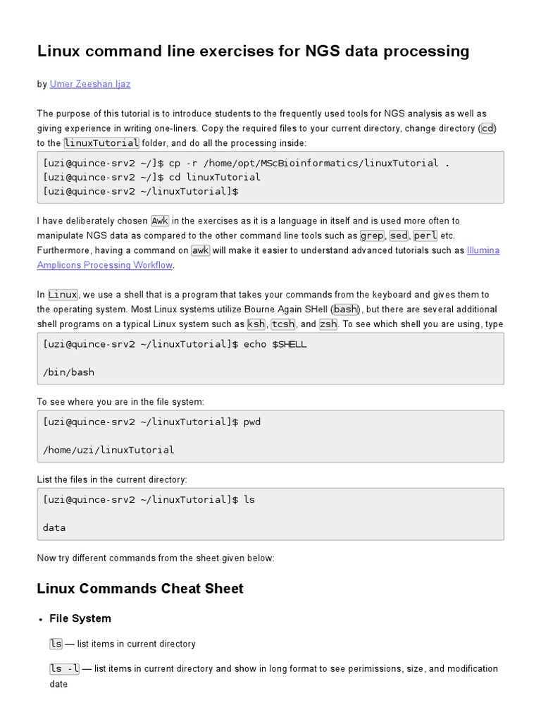 Linux Command Line Exercises For NGS Data Processing PDF Sequence