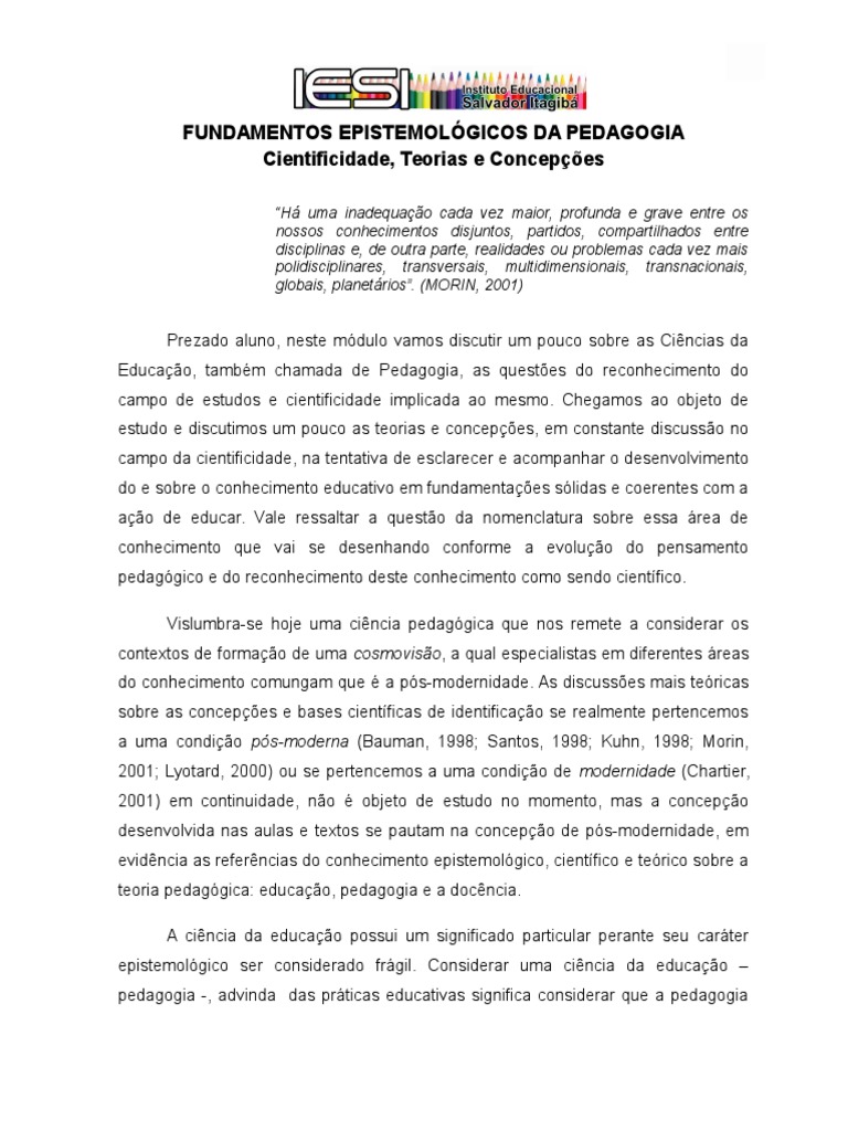 Fundamentos Epistemológicos da Pedagogia | PDF | Pedagogia | Science