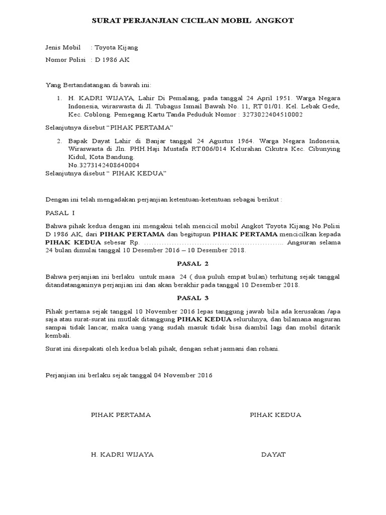 Surat perjanjian cicilan hutang pdf vrogue co