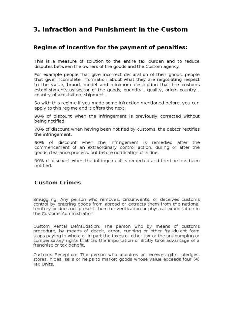 Infraction and Punishment in The Custom: Regime of Incentive For The ...