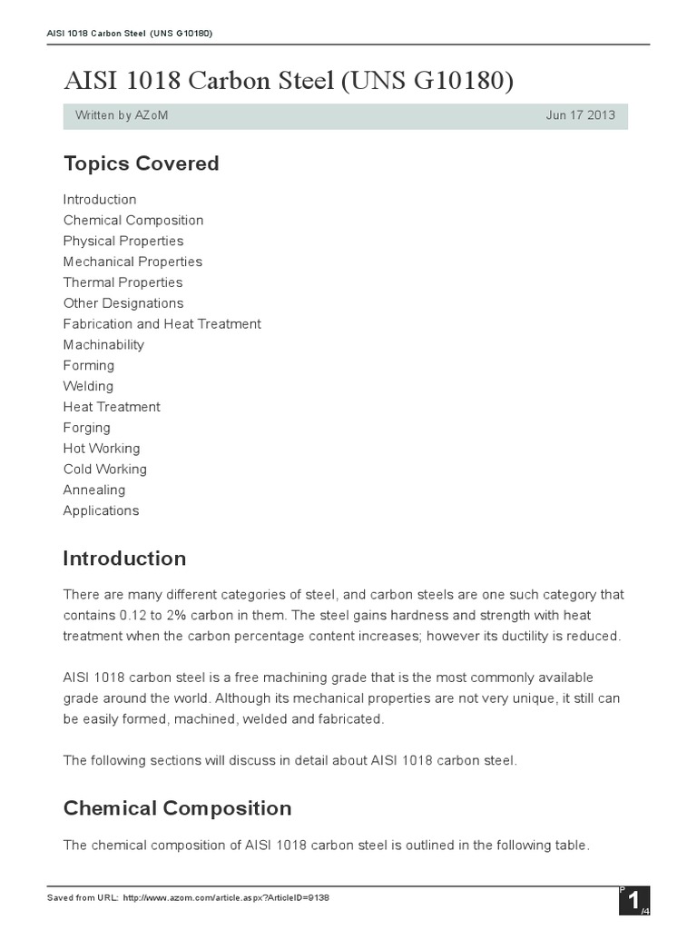 AISI 1018 Carbon Steel Overview | PDF | Annealing (Metallurgy) | Steel
