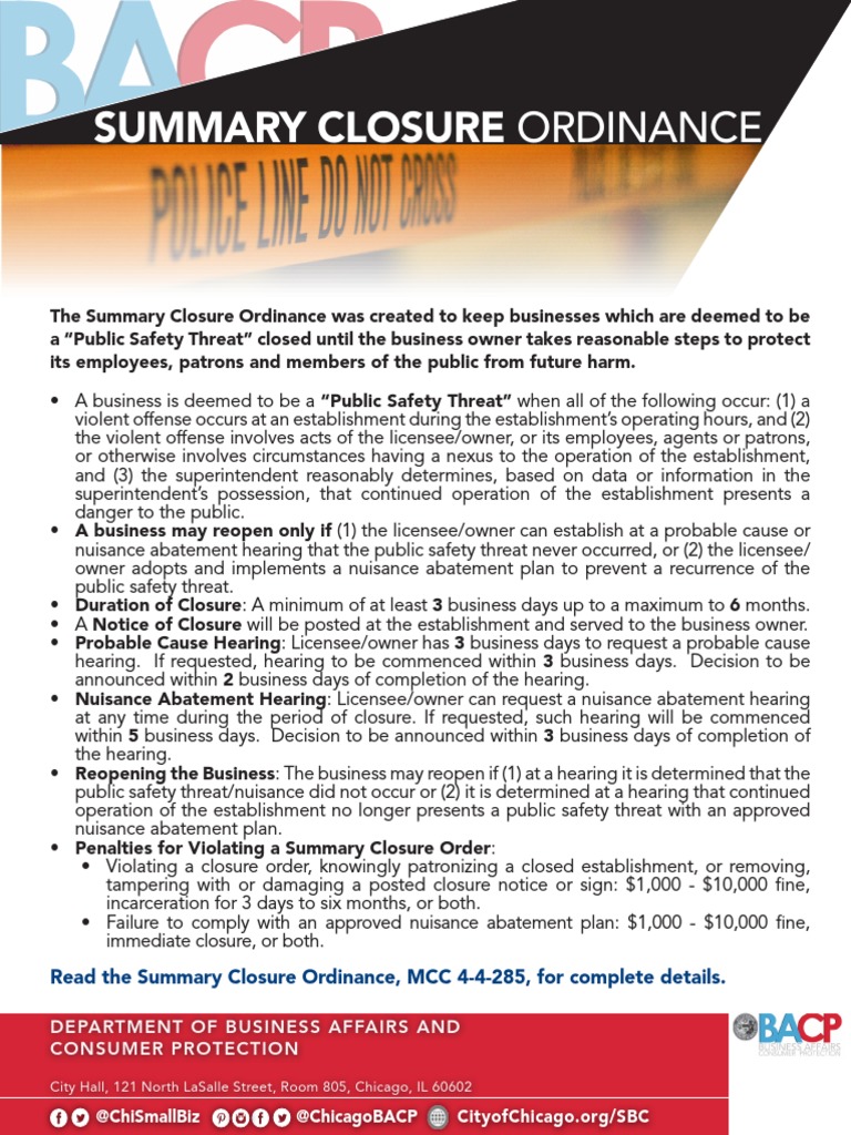 Summary Closure Ordinance Overview | PDF | Public Sphere | Government