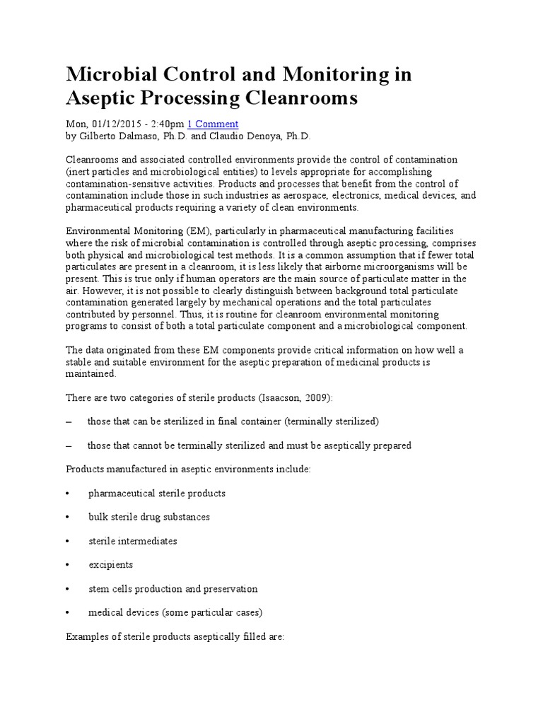 Microbial Monitoring in Aseptic Cleanrooms | PDF | Sterilization ...