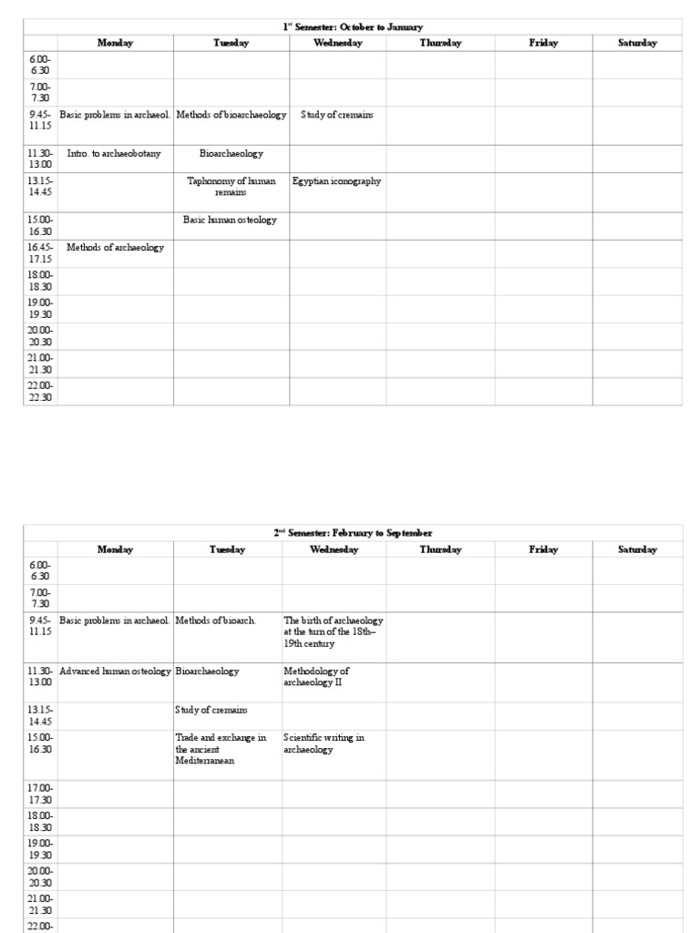 Classes Schedule For The Academic Year | PDF