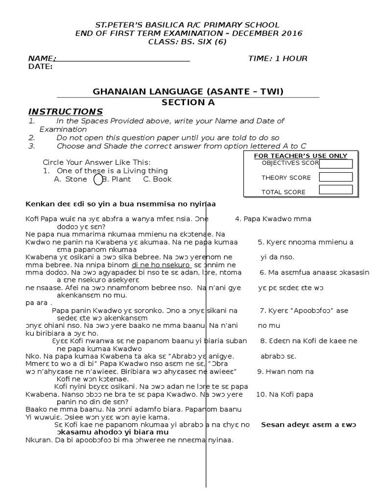 Asante Twi Lesson Plan For Jhs Third Term