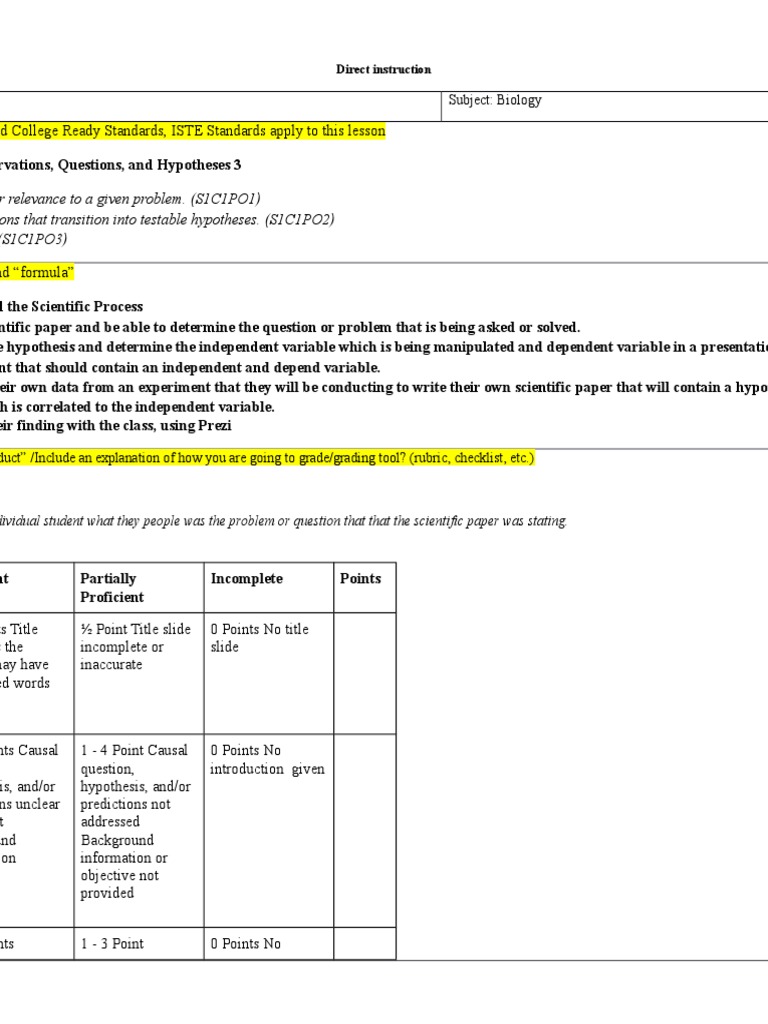 Tap Direct Instruction Bio PDF Hypothesis Experiment