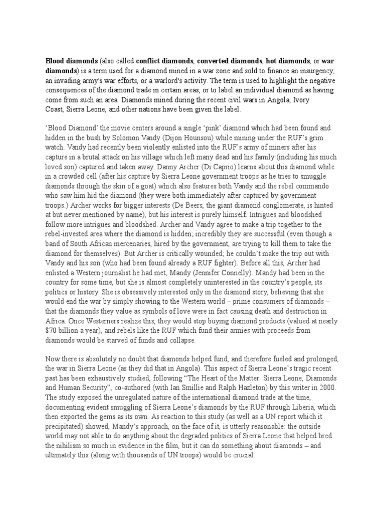 Blood Diamond - Summary | PDF | Armed Conflict | Unrest