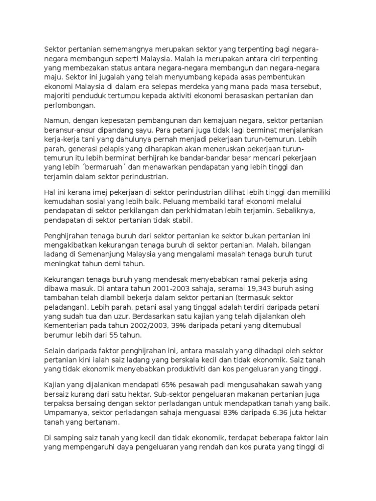Sektor Pertanian Sememangnya Merupakan Sektor Yang Terpenting Bagi Negara Pdf