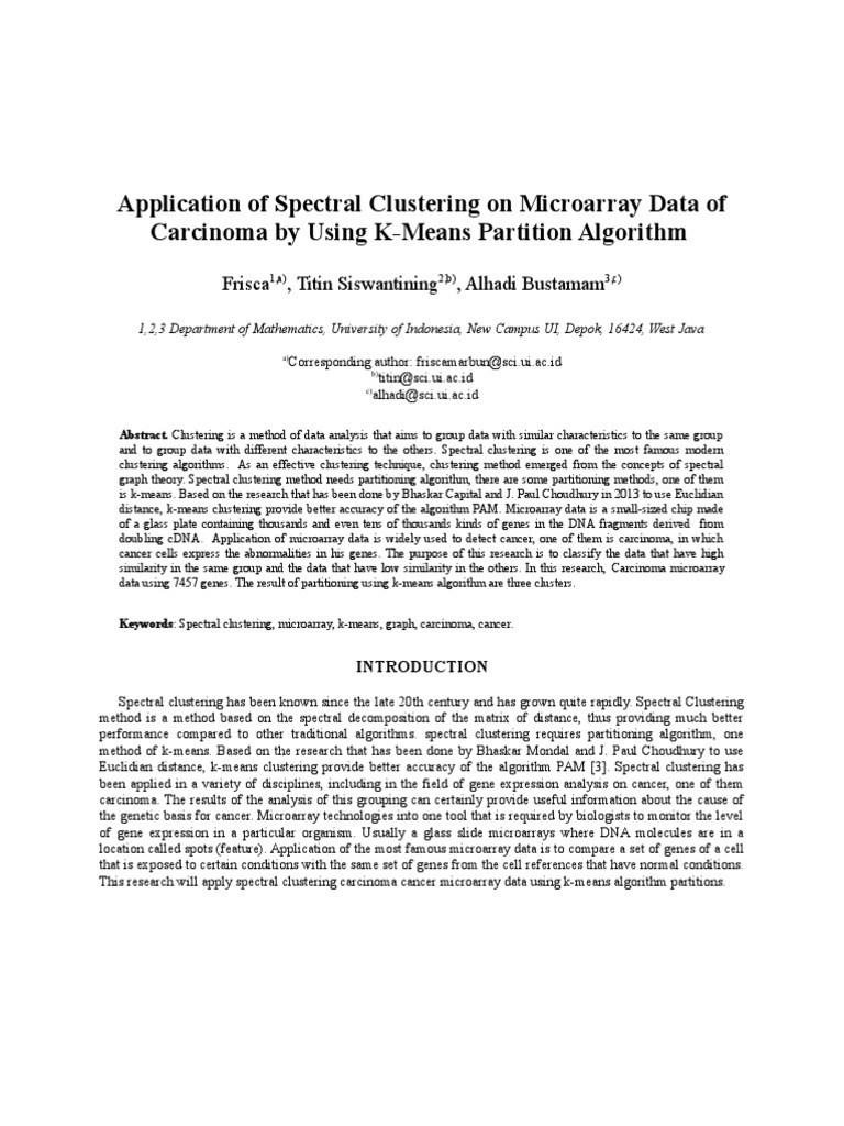 Spectral Clustering for Carcinoma Data | PDF | Cluster Analysis | Dna ...