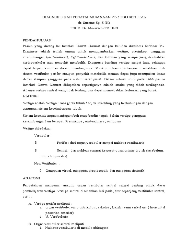 Diagnosis dan penatalaksanaan vertigo sentral dan perifer sunshing 2016