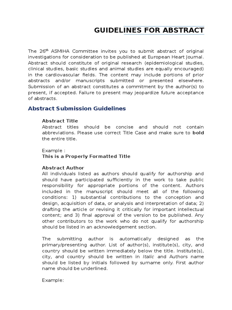 Guidelines for Abstract Abstract (Summary) File Format