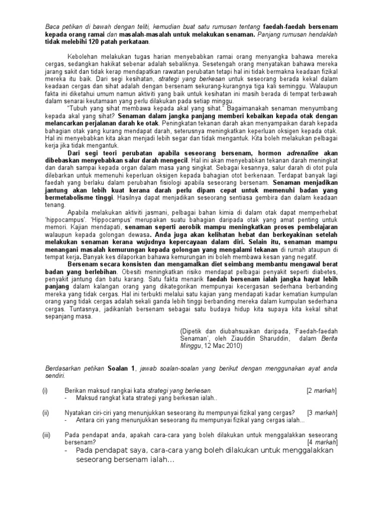 Baca petikan di bawah dengan teliti, kemudian buat satu rumusan tentang