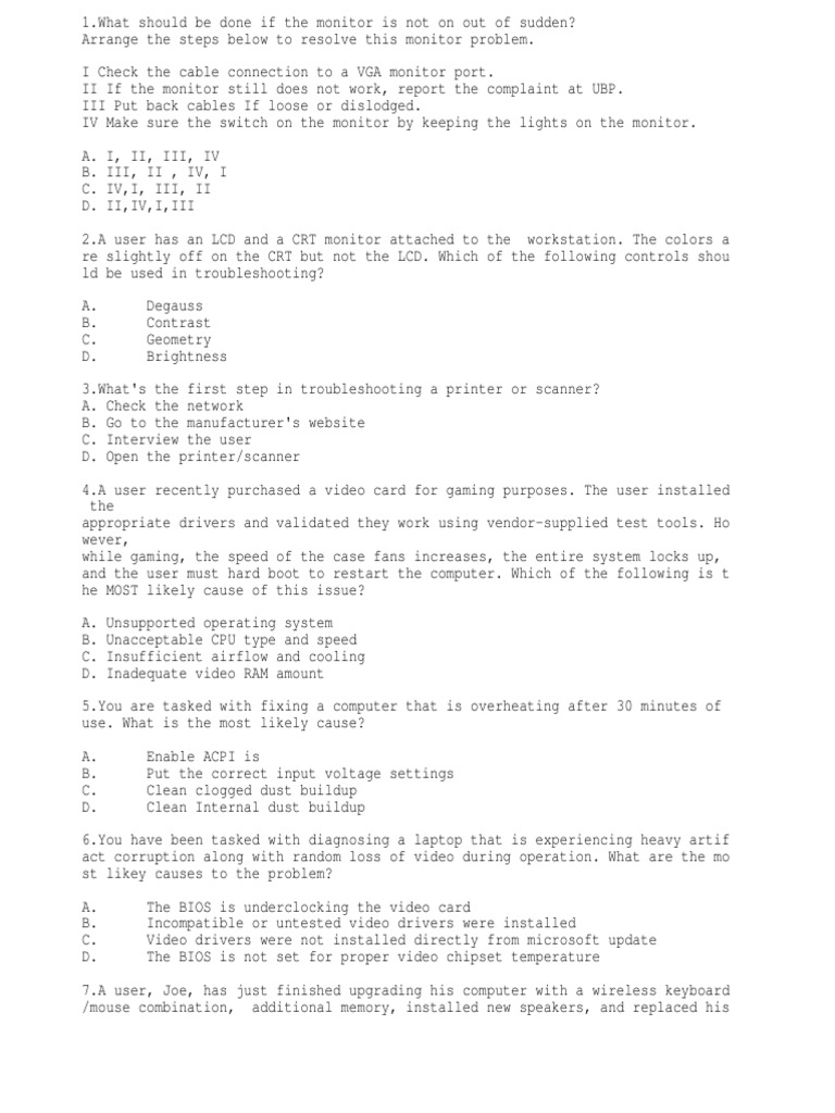 PC Troubleshooting Multiple Choice Objective Questions PDF Computer