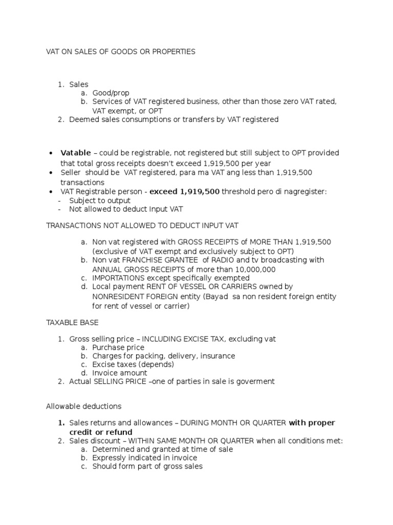 Vat On Sales of Goods or Properties PDF Value Added Tax Taxes