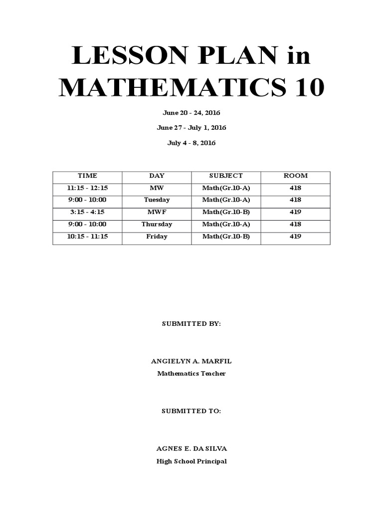 Mathematics Lesson Plan on Sequences and Series for Grade 10 Students ...