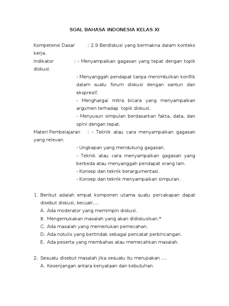 Soal Bahasa Indonesia