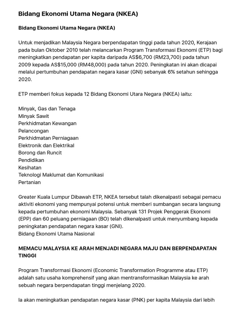 Bidang Ekonomi Utama Negara Nkea Pdf