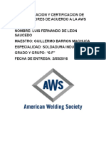 Calificacion y Certificacion de Soldadores de Acuerdo A La Aws