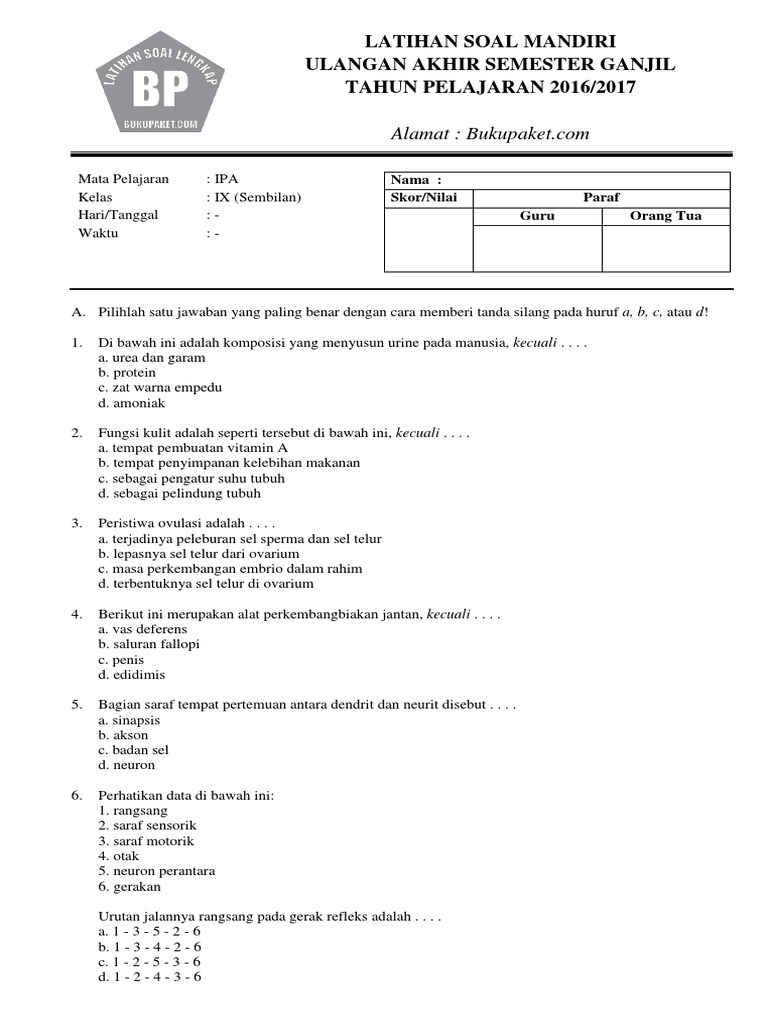 Contoh Soal Ipa Kelas 8 Semester 1 Kurikulum 2013
