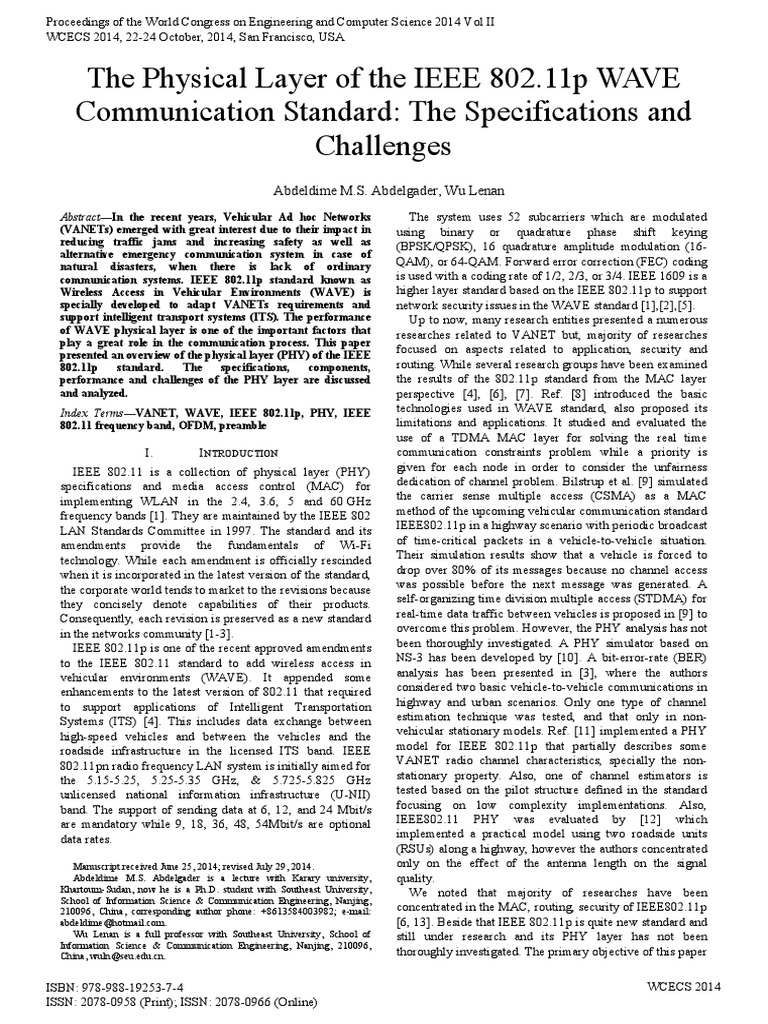 The Physical Layer of The IEEE 802.11p WAVE | PDF | Orthogonal ...