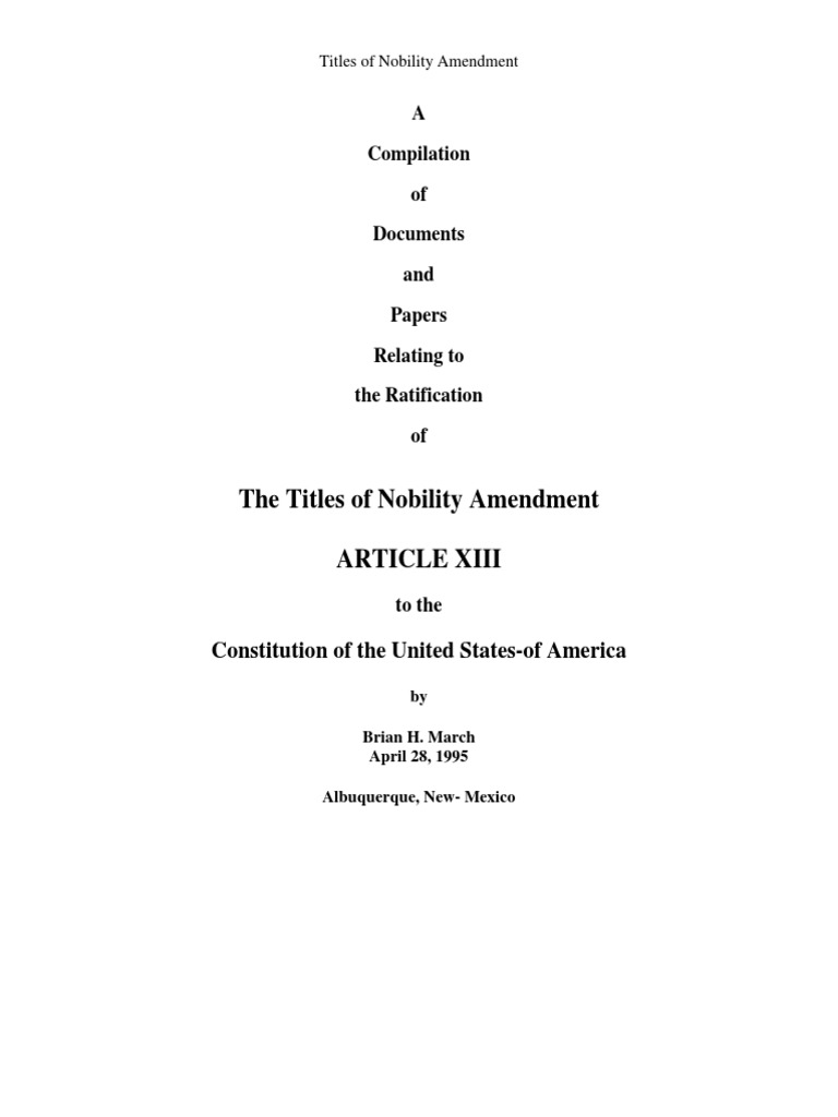 Titles of Nobility by March PDF Ratification United States