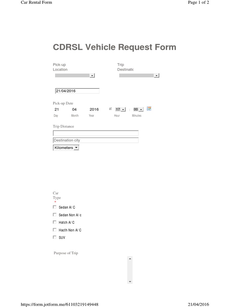 CDRSL Vehicle Request Form: April 2016 | PDF