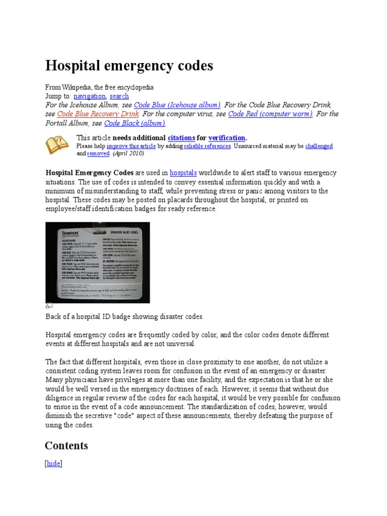 Hospital Emergency Codes | PDF | Emergency Department | Hospital