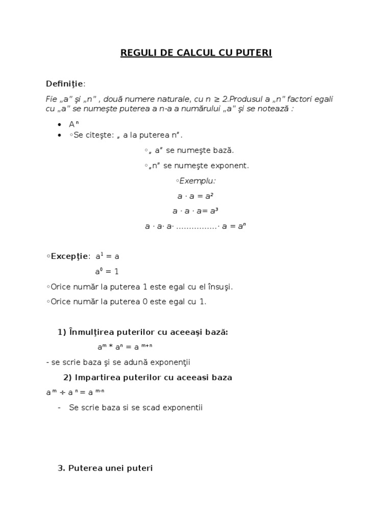 Reguli de Calcul Cu Puteri | PDF