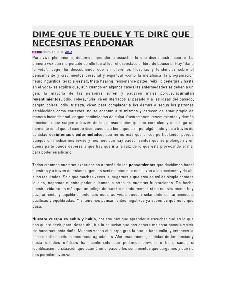Dime Que Te Duele Y Te Diré Que Necesitas Perdonar Pdf Temor Las