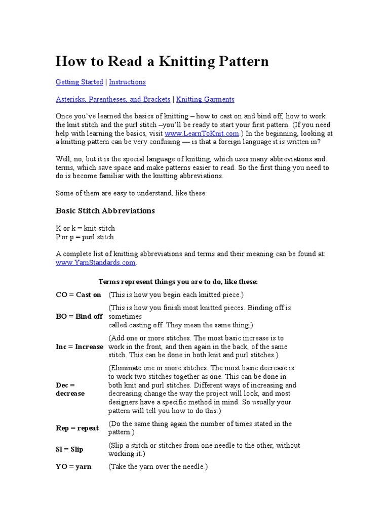How To Read A Knitting Pattern Getting Started Instructions Asterisks