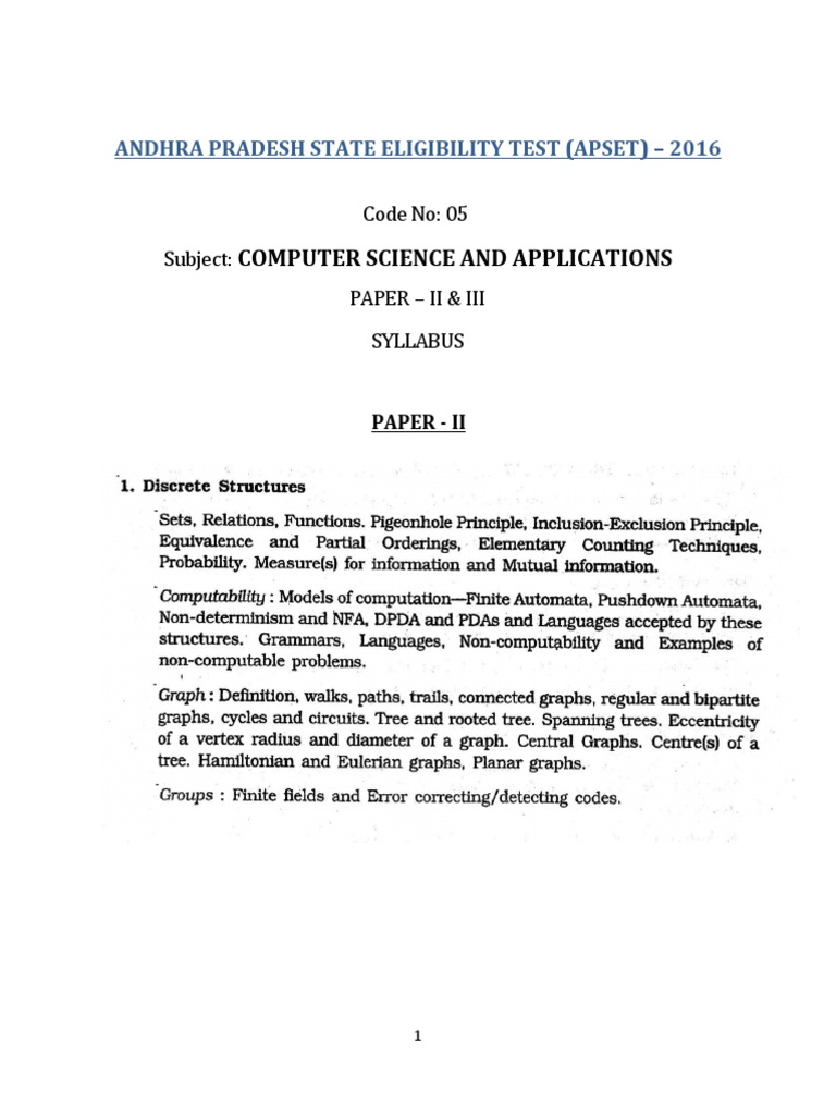 APSET 2016: Computer Science Syllabus | PDF | Business