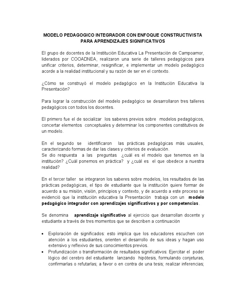Modelo Pedagógico Integrador Constructivista | PDF | Aprendizaje ...