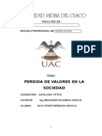 Trabajo de Axiologia y Etica Sobre La Perdida de Valores