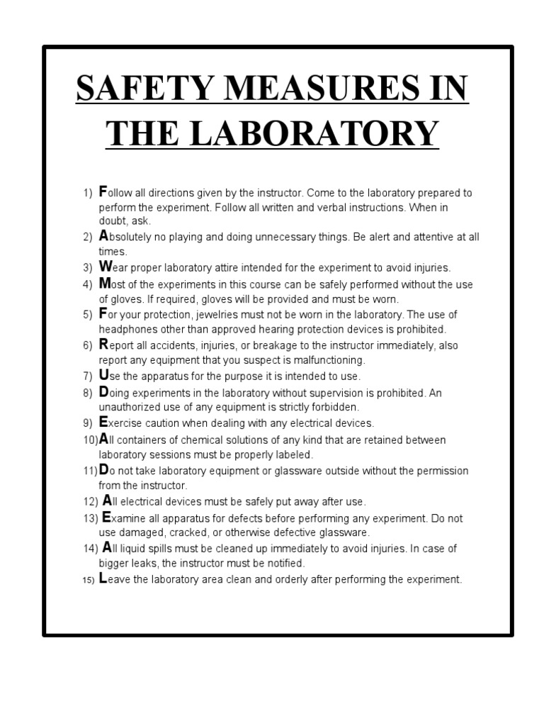 Safety Measures in The Laboratory F A W M F R U D E A D A E A L PDF