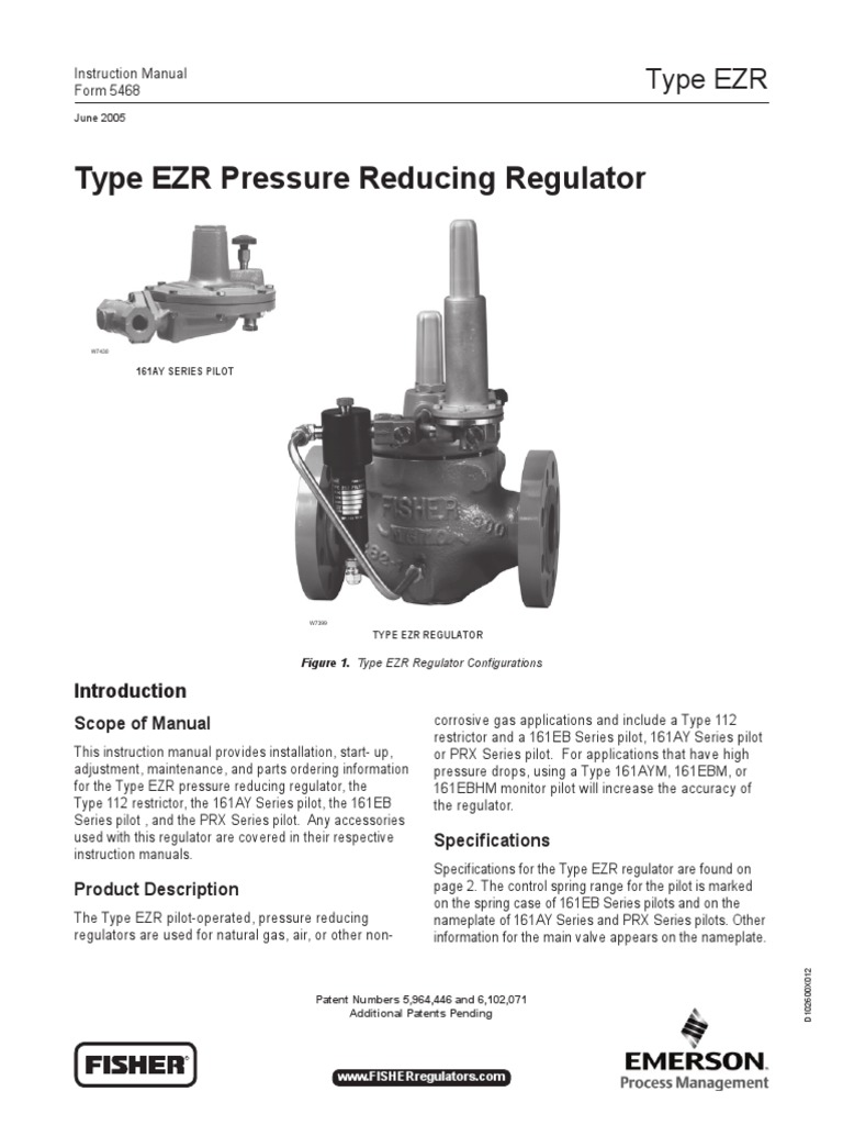EZR Fisher Pressure Reducing Regulator PDF Valve Gases