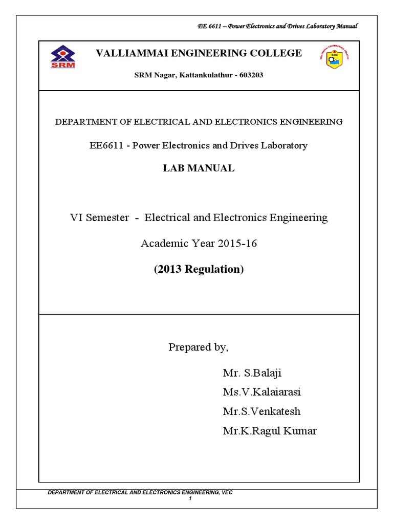 Power Electronics and Drives Laboratory Manual Download Free PDF