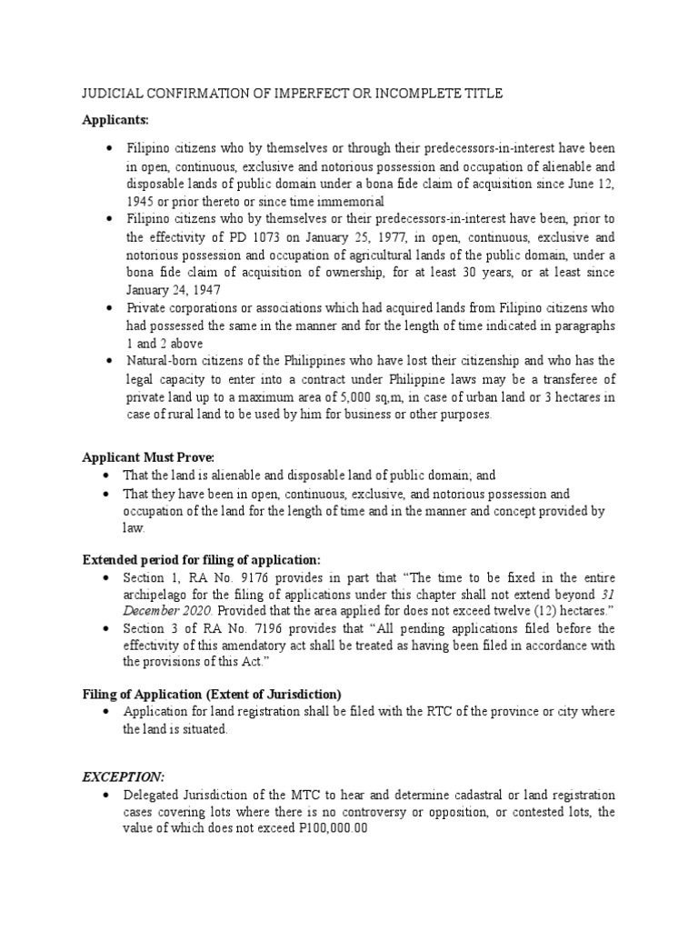 Judicial Confirmation of Land Titles | PDF | Adverse Possession ...