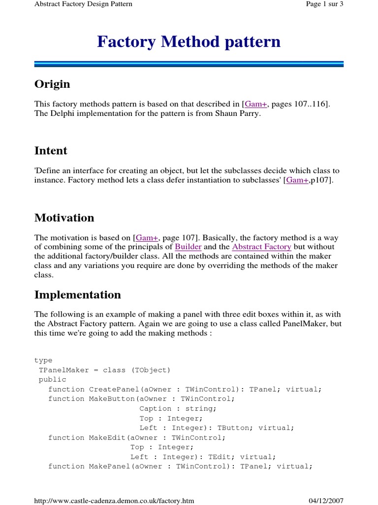 Delphi Factory Method Pattern Guide | PDF | Class (Computer Programming ...