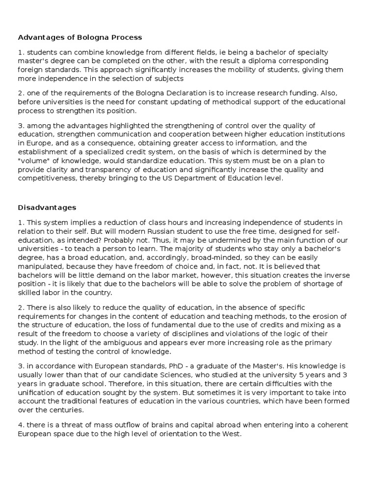 Advantages of Bologna Process PDF Academic Degree Academia