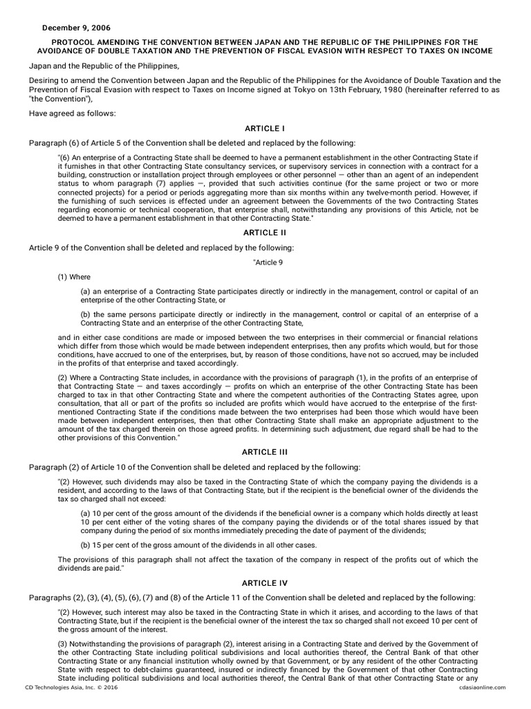 RPJapan Tax Treaty_Amendment Permanent Establishment Double Taxation