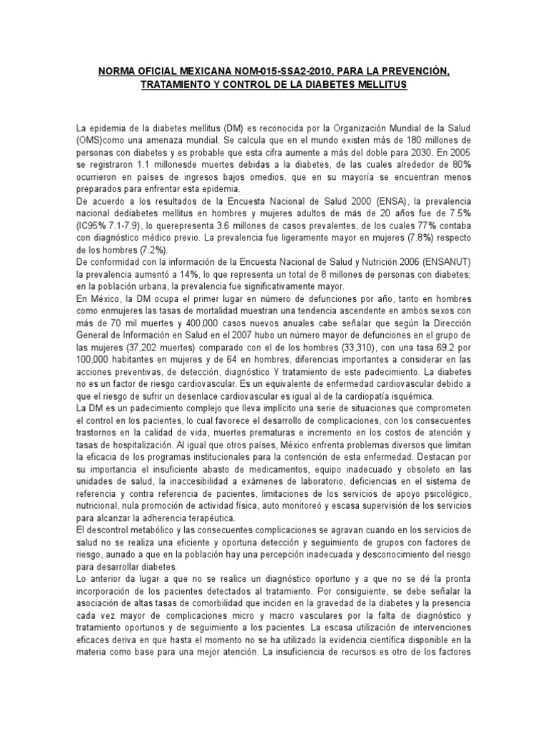 Norma Oficial Mexicana Nom 015 | PDF | Diabetes mellitus | Diabetes ...
